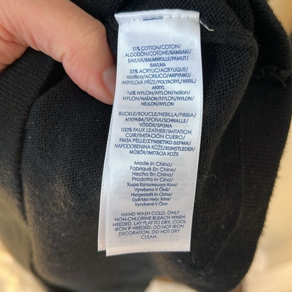 Chaps Womens Knit Wrap Black Sweater Dress Belted Adjustable Knee Length Large - Picture 12 of 16